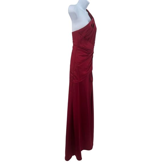David's Bridal Red Satin One-Shoulder Ruched Formal Dress Womens Size 4 Pleated - Picture 7 of 10